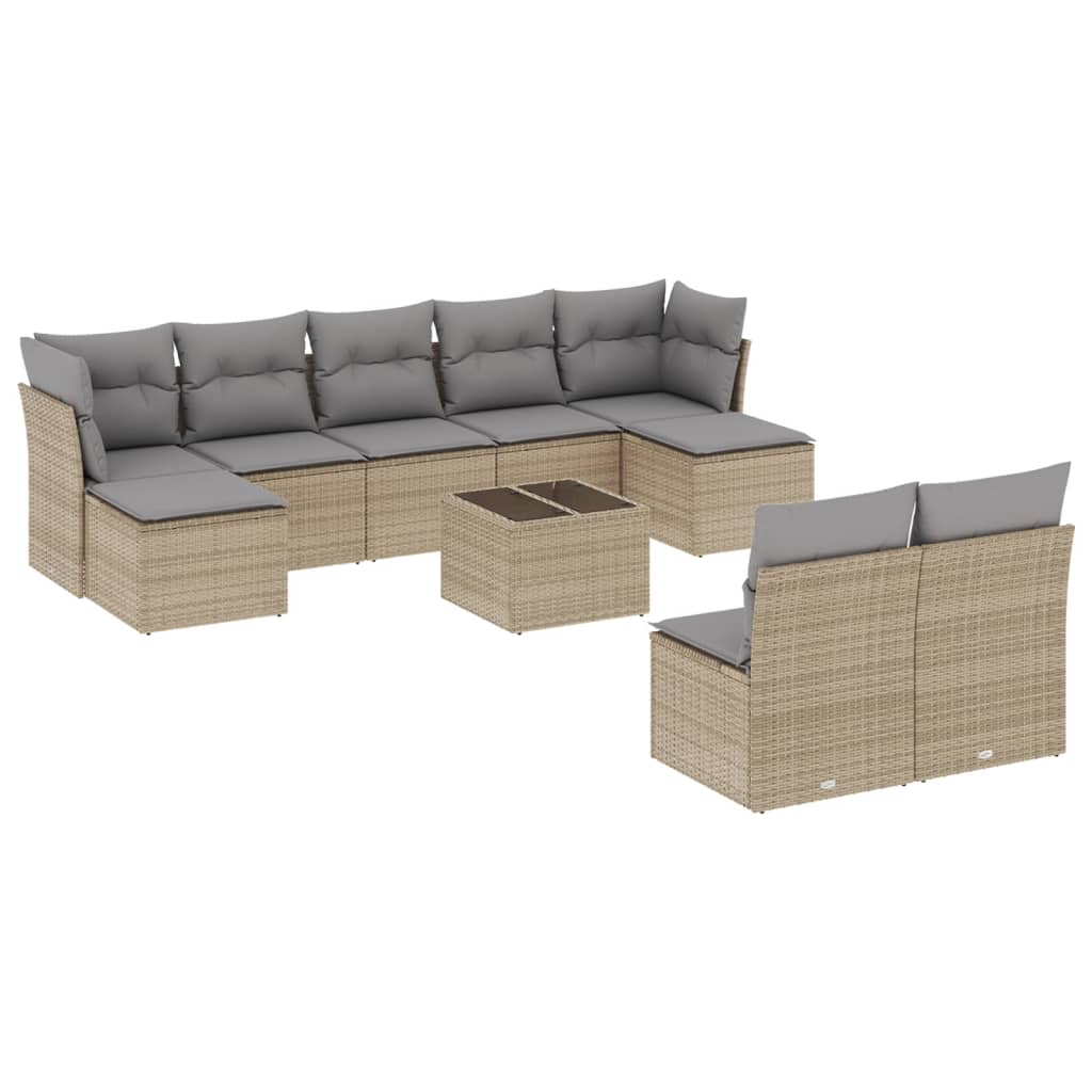 10-tlg. Garten-Sofagarnitur mit Kissen Beige Poly Rattan - Pazzar.ch