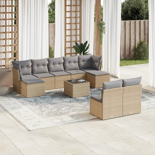 10-tlg. Garten-Sofagarnitur mit Kissen Beige Poly Rattan - Pazzar.ch