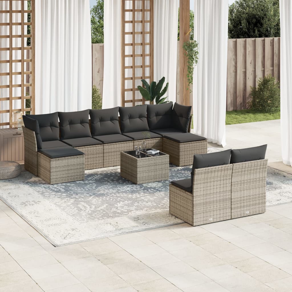 10-tlg. Garten-Sofagarnitur mit Kissen Grau Poly Rattan - Pazzar.ch