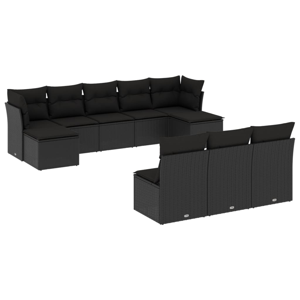 10-tlg. Garten-Sofagarnitur mit Kissen Schwarz Poly Rattan - Pazzar.ch