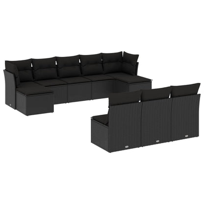 10-tlg. Garten-Sofagarnitur mit Kissen Schwarz Poly Rattan - Pazzar.ch