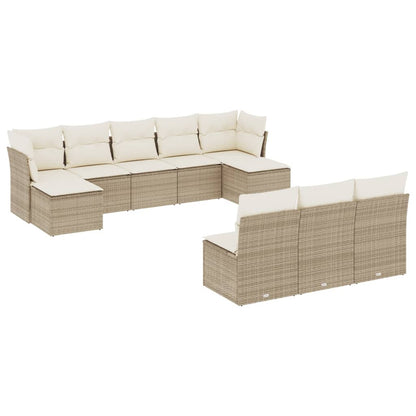 10-tlg. Garten-Sofagarnitur mit Kissen Beige Poly Rattan - Pazzar.ch