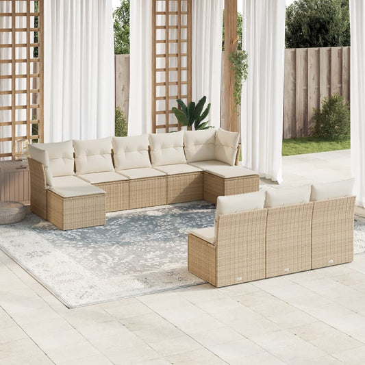 10-tlg. Garten-Sofagarnitur mit Kissen Beige Poly Rattan - Pazzar.ch