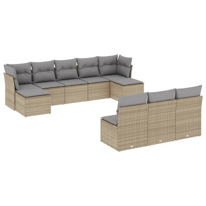 10-tlg. Garten-Sofagarnitur mit Kissen Beige Poly Rattan - Pazzar.ch