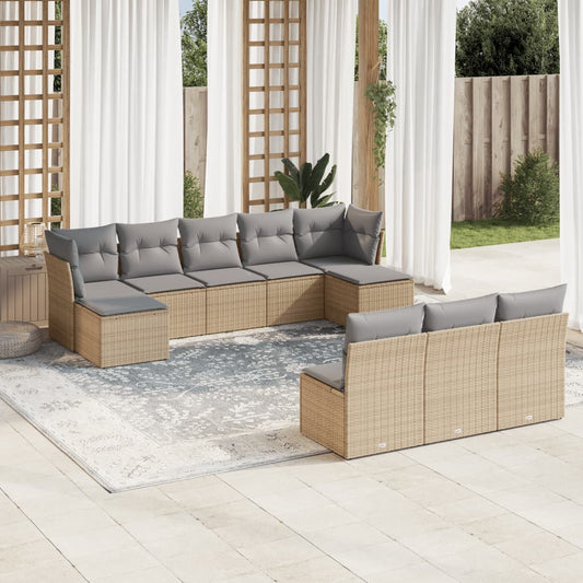 10-tlg. Garten-Sofagarnitur mit Kissen Beige Poly Rattan - Pazzar.ch