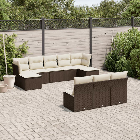 10-tlg. Garten-Sofagarnitur mit Kissen Braun Poly Rattan - Pazzar.ch