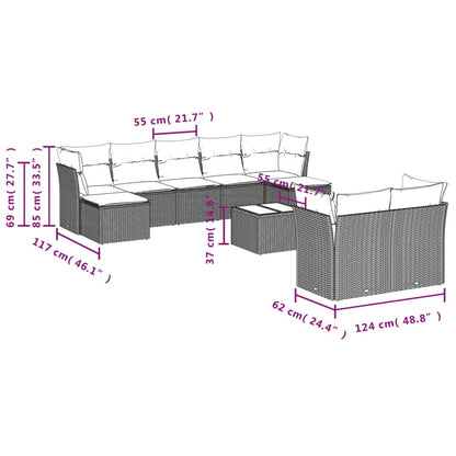 10-tlg. Garten-Sofagarnitur mit Kissen Schwarz Poly Rattan - Pazzar.ch