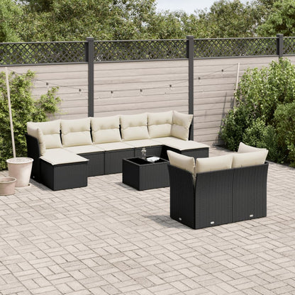 10-tlg. Garten-Sofagarnitur mit Kissen Schwarz Poly Rattan - Pazzar.ch