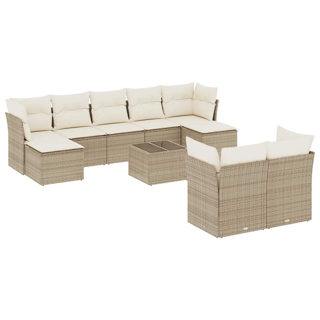 10-tlg. Garten-Sofagarnitur mit Kissen Beige Poly Rattan - Pazzar.ch