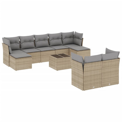 10-tlg. Garten-Sofagarnitur mit Kissen Beige Poly Rattan - Pazzar.ch