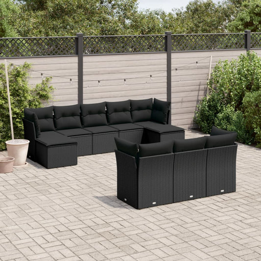 10-tlg. Garten-Sofagarnitur mit Kissen Schwarz Poly Rattan - Pazzar.ch