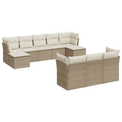 10-tlg. Garten-Sofagarnitur mit Kissen Beige Poly Rattan - Pazzar.ch