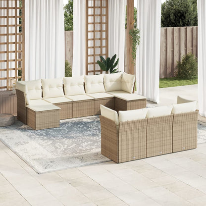 10-tlg. Garten-Sofagarnitur mit Kissen Beige Poly Rattan - Pazzar.ch