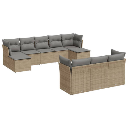 10-tlg. Garten-Sofagarnitur mit Kissen Beige Poly Rattan - Pazzar.ch