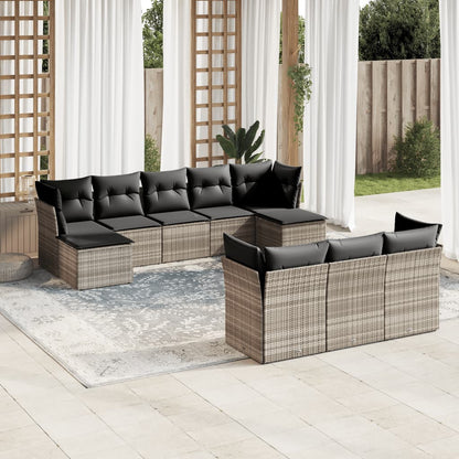 10-tlg. Garten-Sofagarnitur mit Kissen Hellgrau Poly Rattan - Pazzar.ch