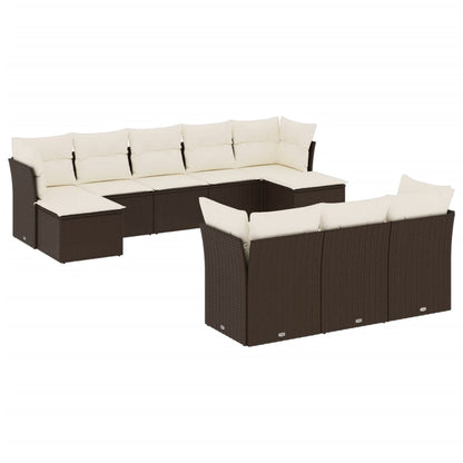 10-tlg. Garten-Sofagarnitur mit Kissen Braun Poly Rattan - Pazzar.ch