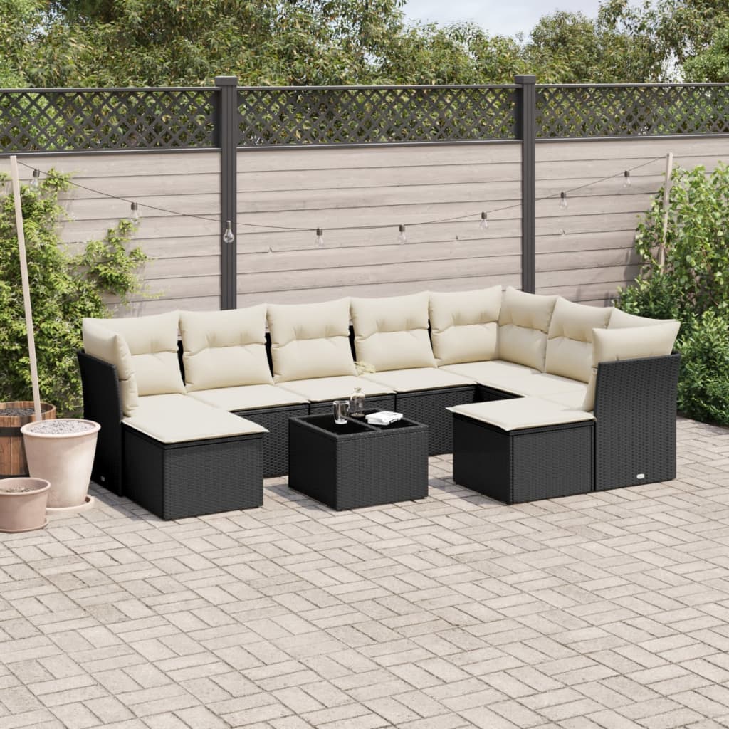 10-tlg. Garten-Sofagarnitur mit Kissen Schwarz Poly Rattan - Pazzar.ch