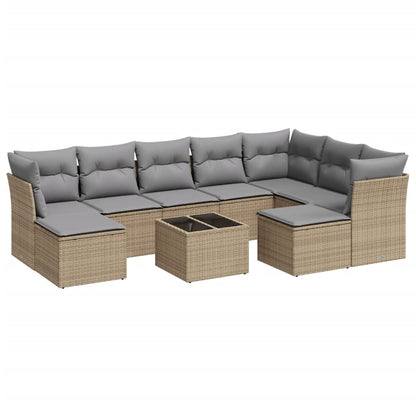 10-tlg. Garten-Sofagarnitur mit Kissen Beige Poly Rattan - Pazzar.ch