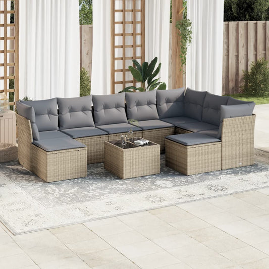 10-tlg. Garten-Sofagarnitur mit Kissen Beige Poly Rattan - Pazzar.ch