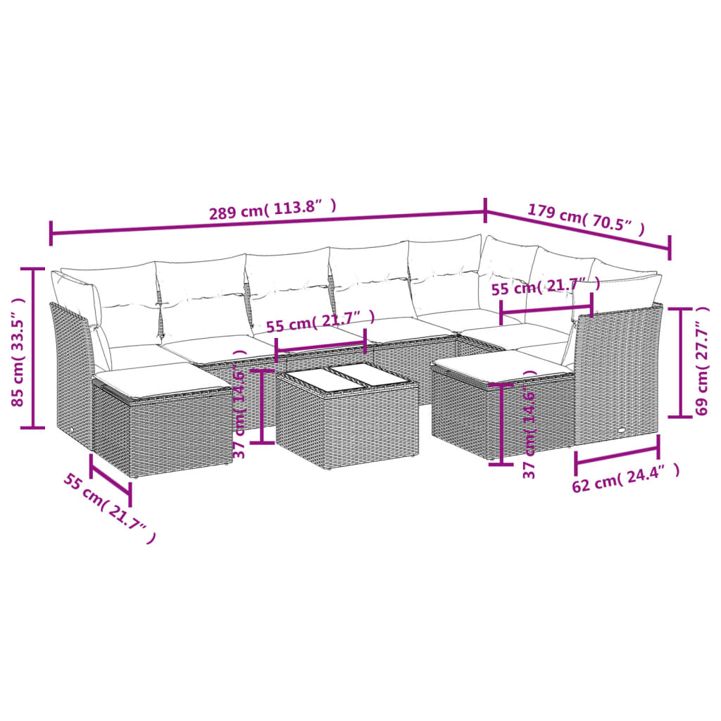 10-tlg. Garten-Sofagarnitur mit Kissen Hellgrau Poly Rattan - Pazzar.ch