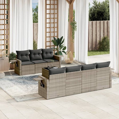 8-tlg. Garten-Sofagarnitur mit Kissen Grau Poly Rattan - Pazzar.ch