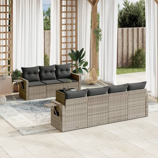8-tlg. Garten-Sofagarnitur mit Kissen Grau Poly Rattan - Pazzar.ch