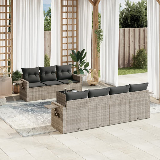 8-tlg. Garten-Sofagarnitur mit Kissen Hellgrau Poly Rattan - Pazzar.ch
