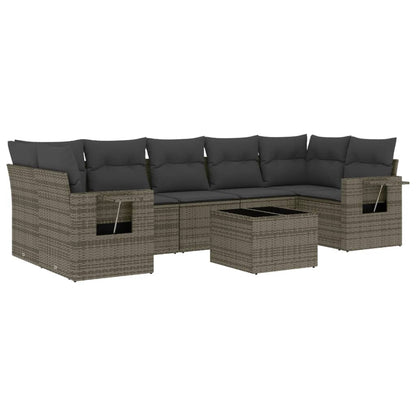 8-tlg. Garten-Sofagarnitur mit Kissen Grau Poly Rattan - Pazzar.ch