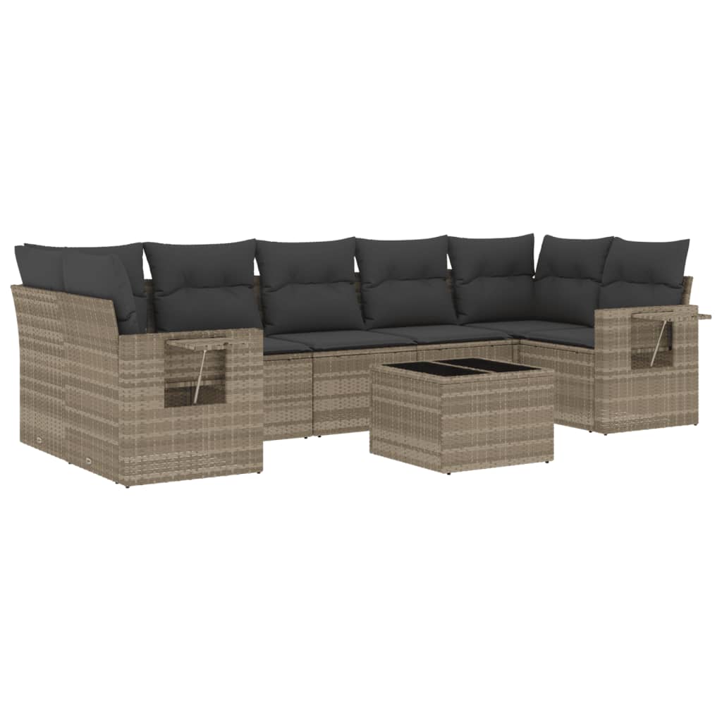 8-tlg. Garten-Sofagarnitur mit Kissen Hellgrau Poly Rattan - Pazzar.ch