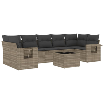 8-tlg. Garten-Sofagarnitur mit Kissen Hellgrau Poly Rattan - Pazzar.ch