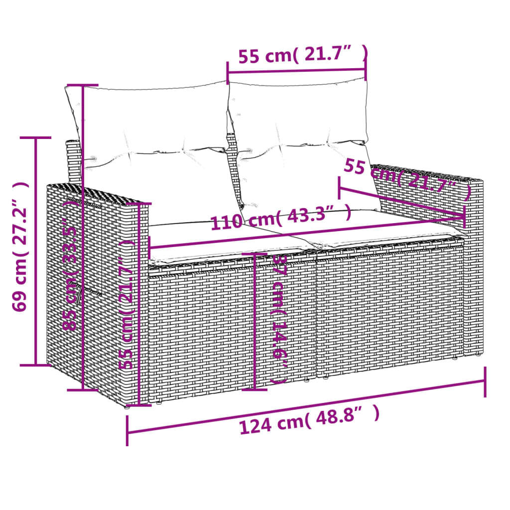 8-tlg. Garten-Sofagarnitur mit Kissen Hellgrau Poly Rattan - Pazzar.ch