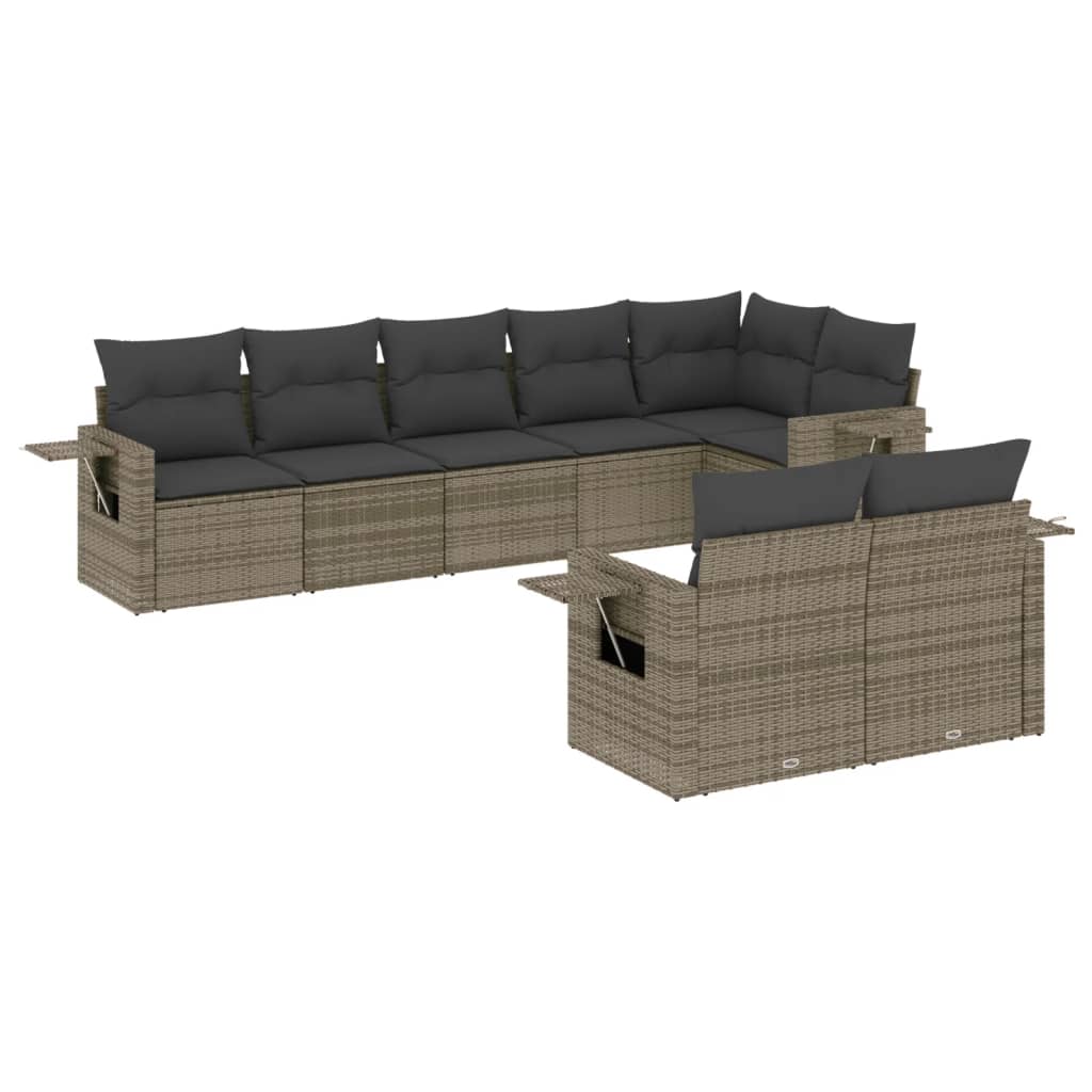 8-tlg. Garten-Sofagarnitur mit Kissen Grau Poly Rattan - Pazzar.ch