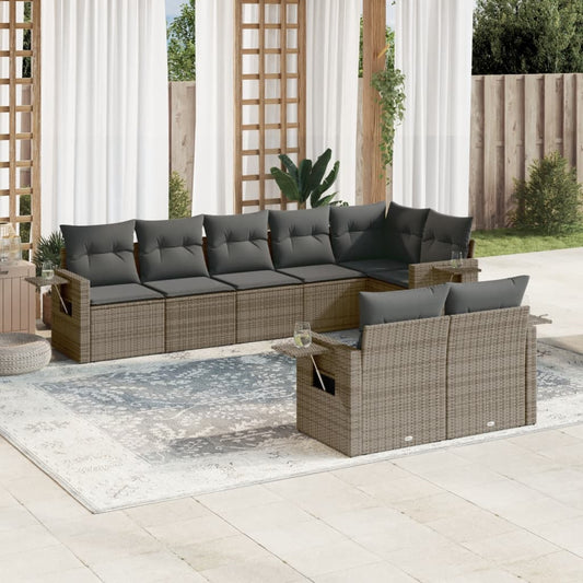 8-tlg. Garten-Sofagarnitur mit Kissen Grau Poly Rattan - Pazzar.ch