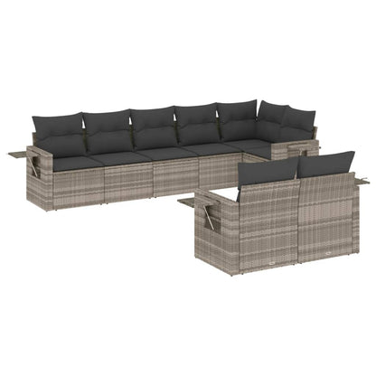 8-tlg. Garten-Sofagarnitur mit Kissen Hellgrau Poly Rattan - Pazzar.ch