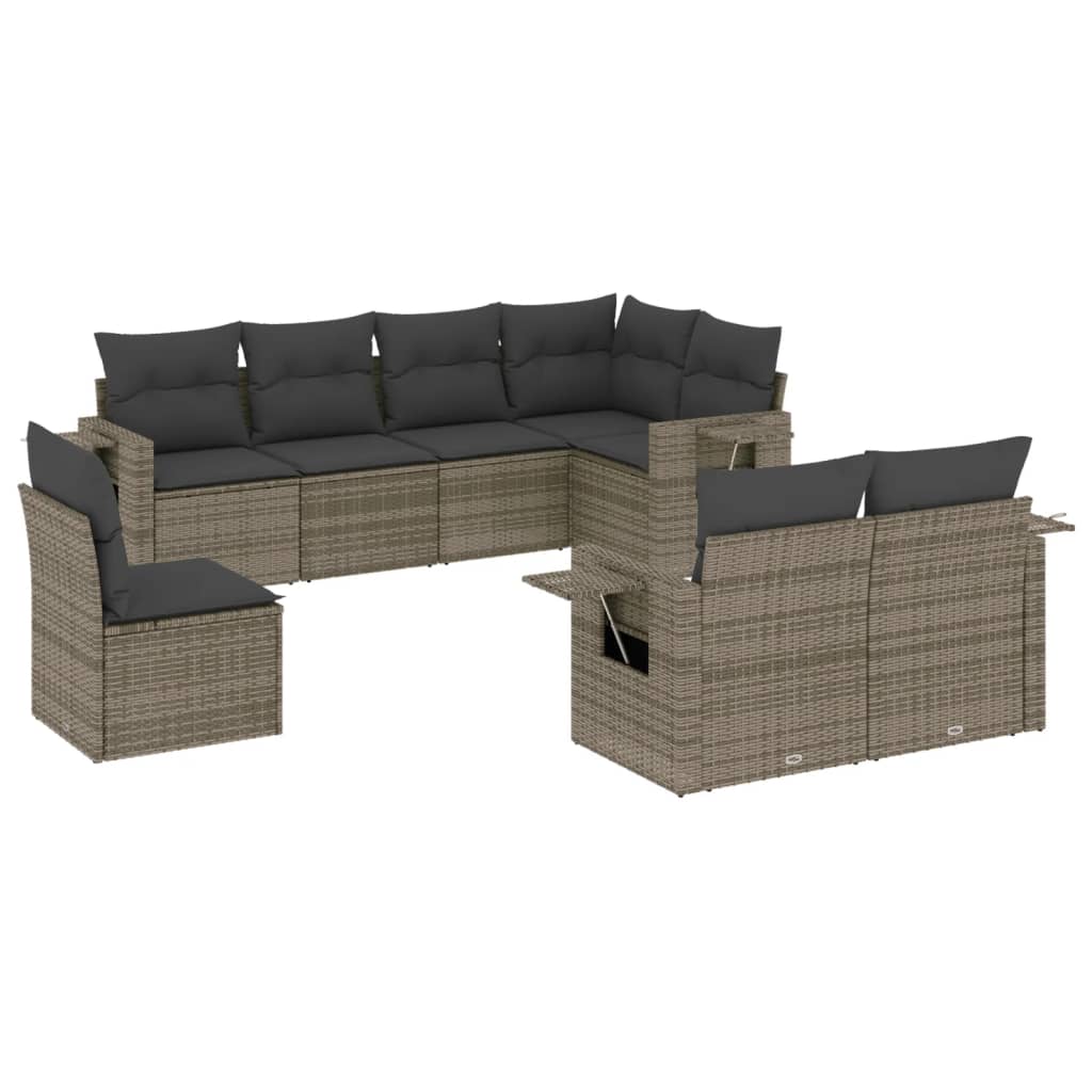 8-tlg. Garten-Sofagarnitur mit Kissen Grau Poly Rattan - Pazzar.ch