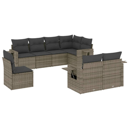 8-tlg. Garten-Sofagarnitur mit Kissen Grau Poly Rattan - Pazzar.ch