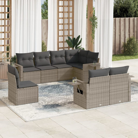 8-tlg. Garten-Sofagarnitur mit Kissen Grau Poly Rattan - Pazzar.ch