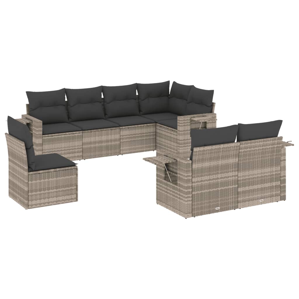 8-tlg. Garten-Sofagarnitur mit Kissen Hellgrau Poly Rattan - Pazzar.ch