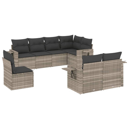 8-tlg. Garten-Sofagarnitur mit Kissen Hellgrau Poly Rattan - Pazzar.ch