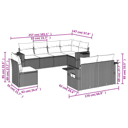 8-tlg. Garten-Sofagarnitur mit Kissen Hellgrau Poly Rattan - Pazzar.ch