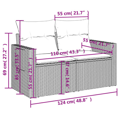 8-tlg. Garten-Sofagarnitur mit Kissen Hellgrau Poly Rattan - Pazzar.ch