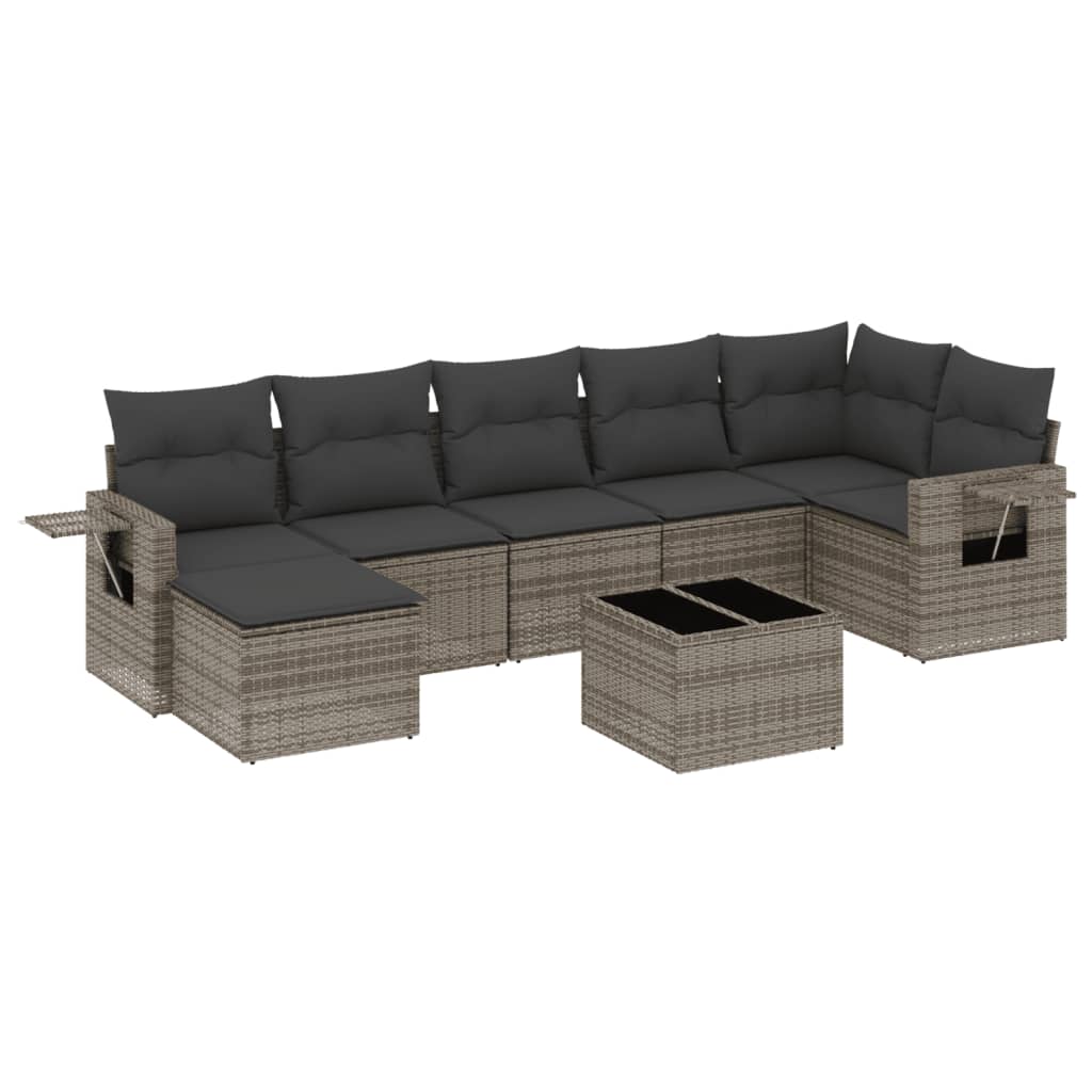 8-tlg. Garten-Sofagarnitur mit Kissen Grau Poly Rattan - Pazzar.ch