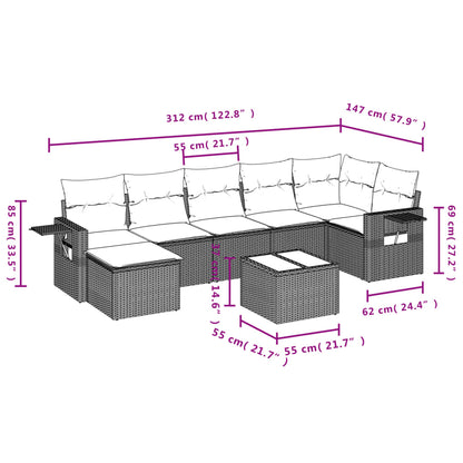 8-tlg. Garten-Sofagarnitur mit Kissen Grau Poly Rattan - Pazzar.ch