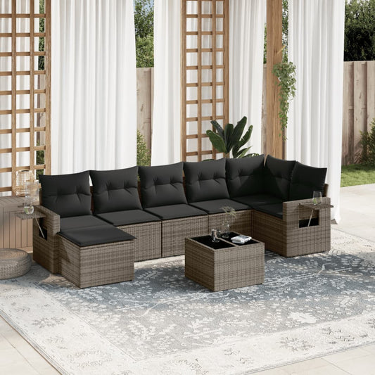 8-tlg. Garten-Sofagarnitur mit Kissen Grau Poly Rattan - Pazzar.ch