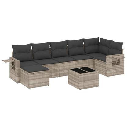 8-tlg. Garten-Sofagarnitur mit Kissen Hellgrau Poly Rattan - Pazzar.ch