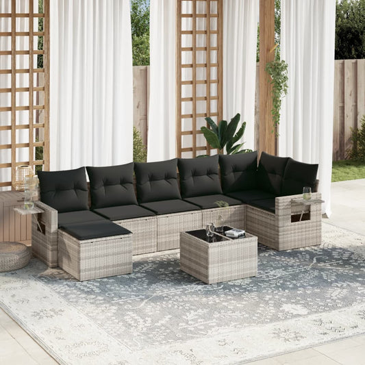 8-tlg. Garten-Sofagarnitur mit Kissen Hellgrau Poly Rattan - Pazzar.ch