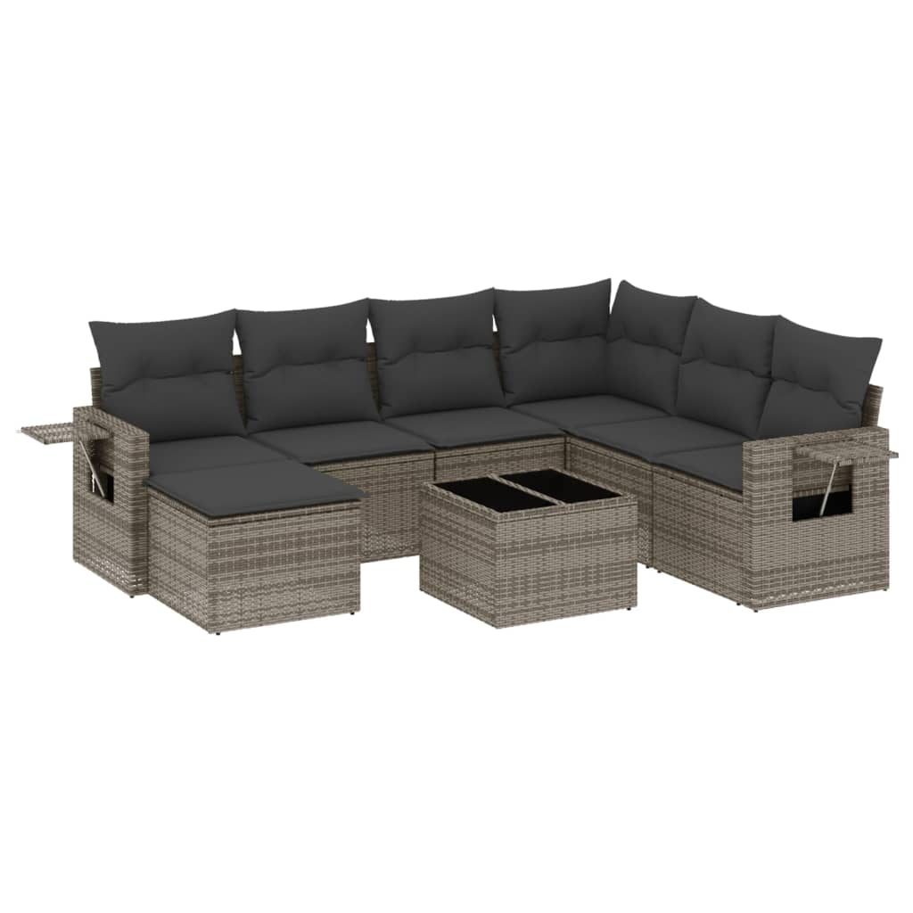 8-tlg. Garten-Sofagarnitur mit Kissen Grau Poly Rattan - Pazzar.ch