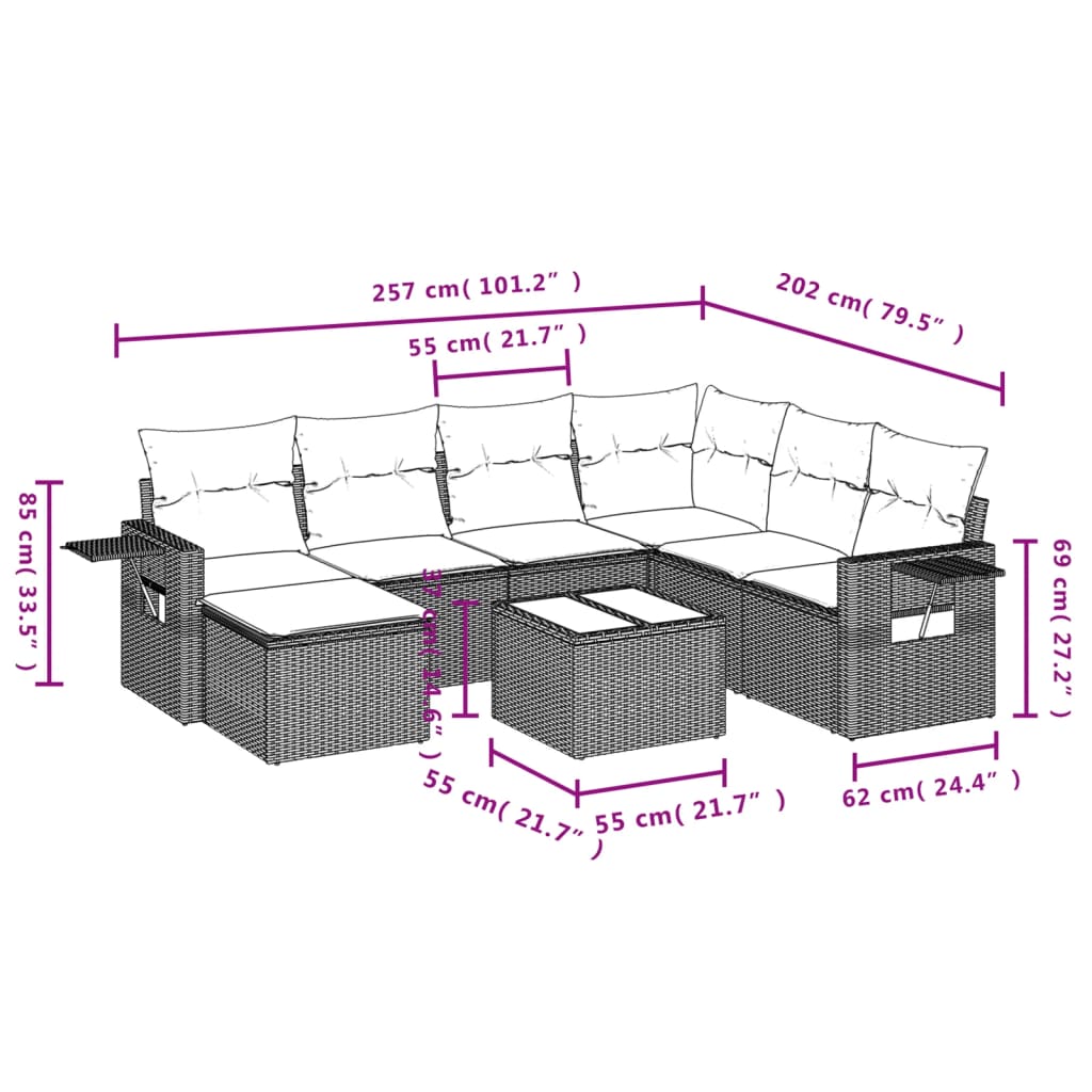 8-tlg. Garten-Sofagarnitur mit Kissen Grau Poly Rattan - Pazzar.ch