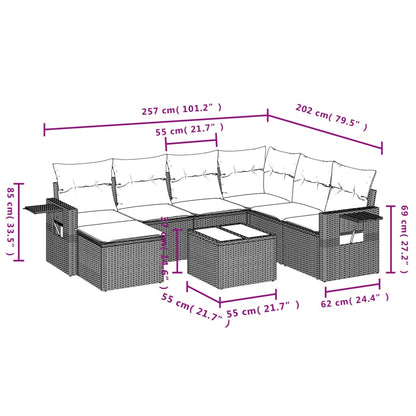 8-tlg. Garten-Sofagarnitur mit Kissen Grau Poly Rattan - Pazzar.ch