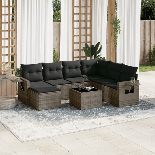 8-tlg. Garten-Sofagarnitur mit Kissen Grau Poly Rattan - Pazzar.ch